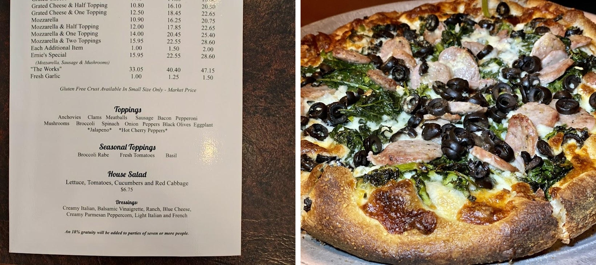 Ernie's Pizzeria Menu